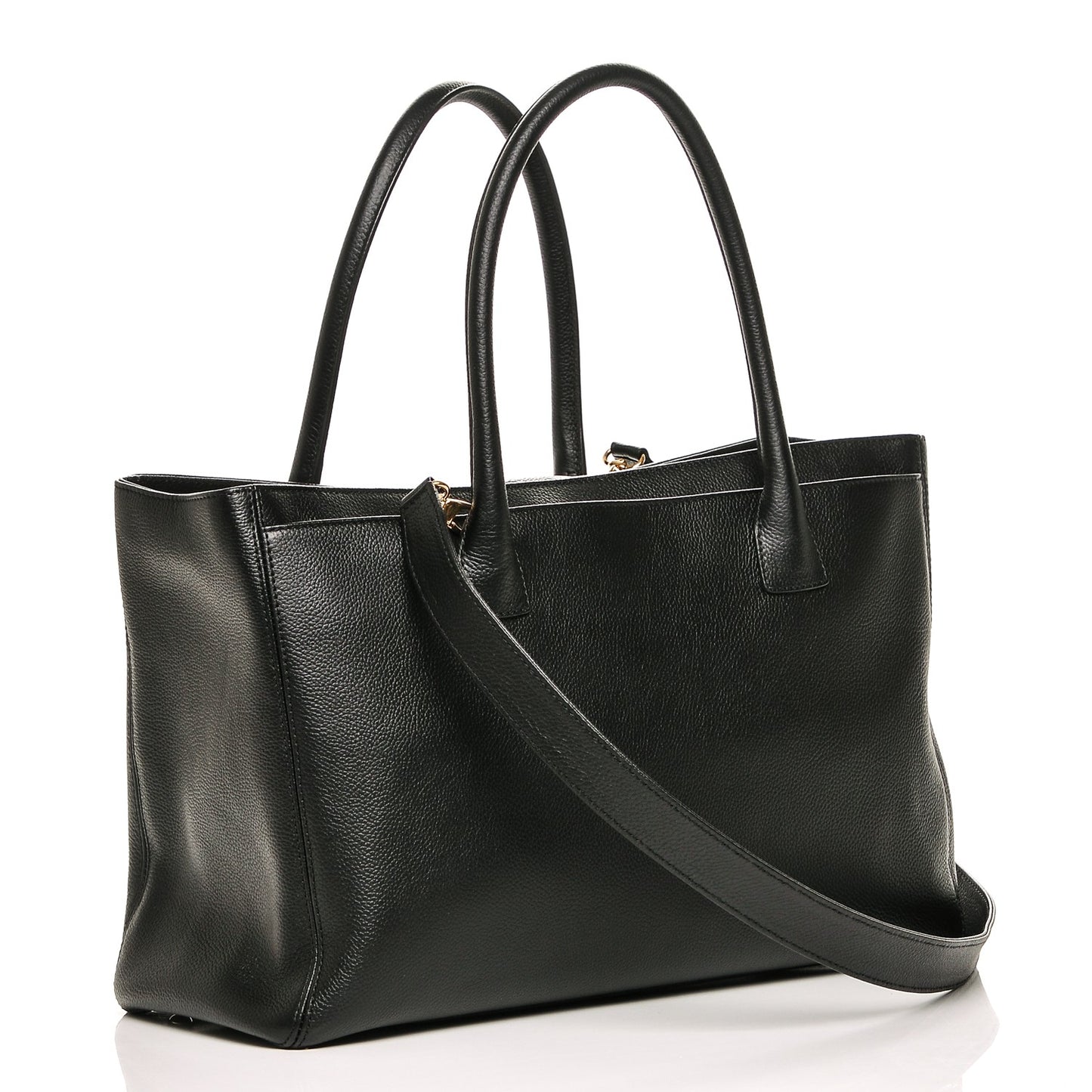 Calfskin Cerf Executive Shopper Tote Black