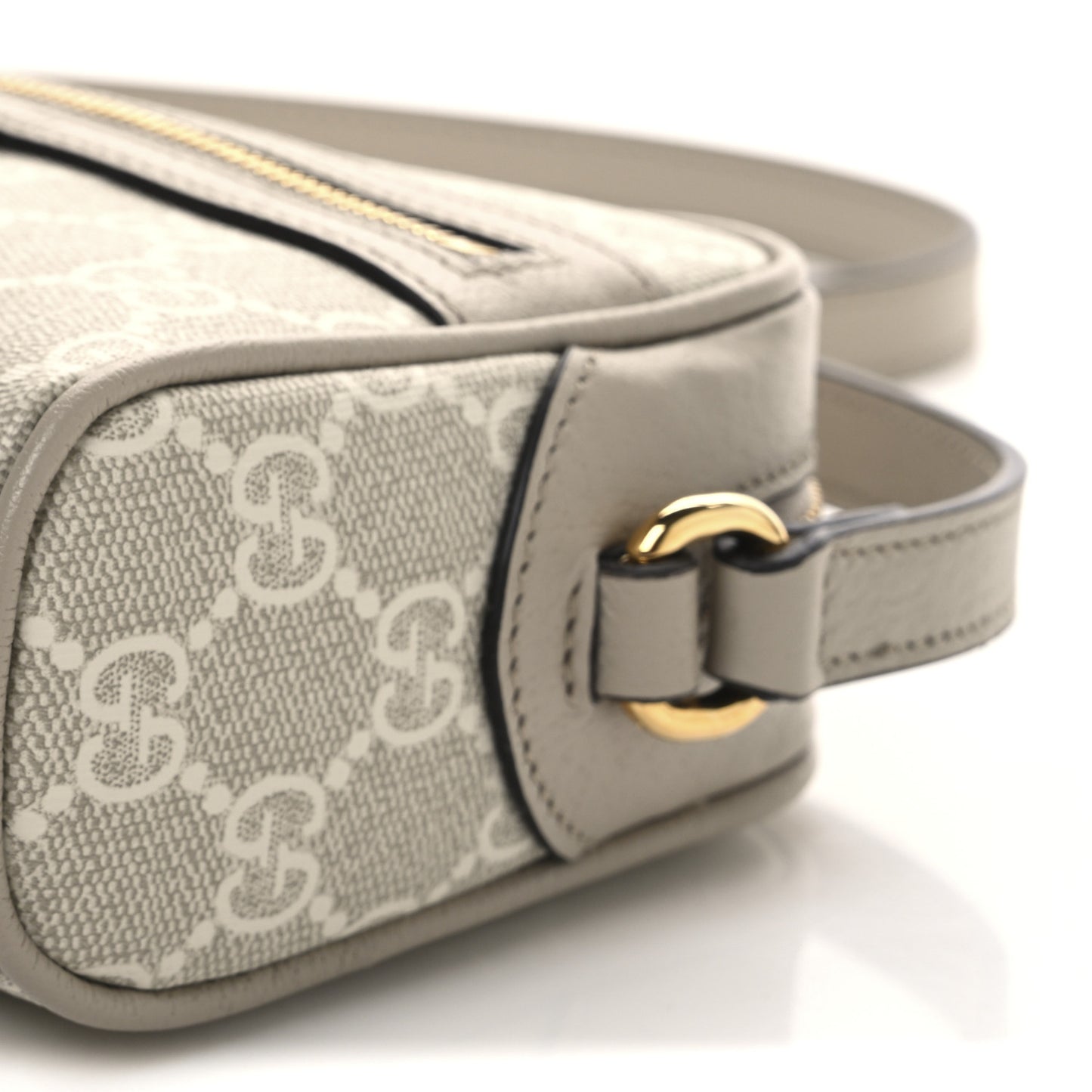 GG Supreme Monogram Textured Calfskin Web Mini Ophidia Shoulder Bag Beige Mystic White Oatmeal