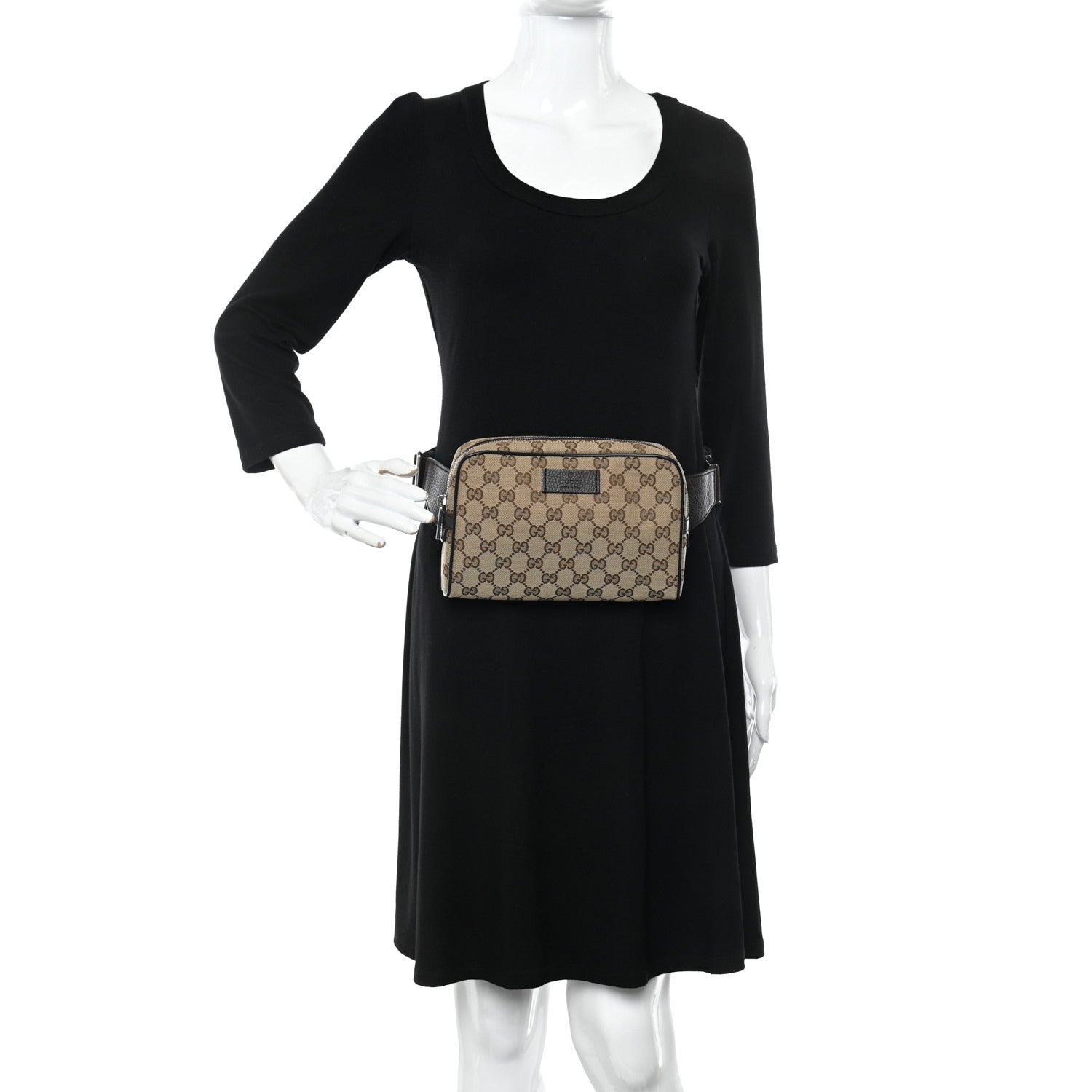 Gucci Monogram Dollar Calfskin Belt Bag Beige Ebony Testa di Moro Marrone Scuro 3 of 15