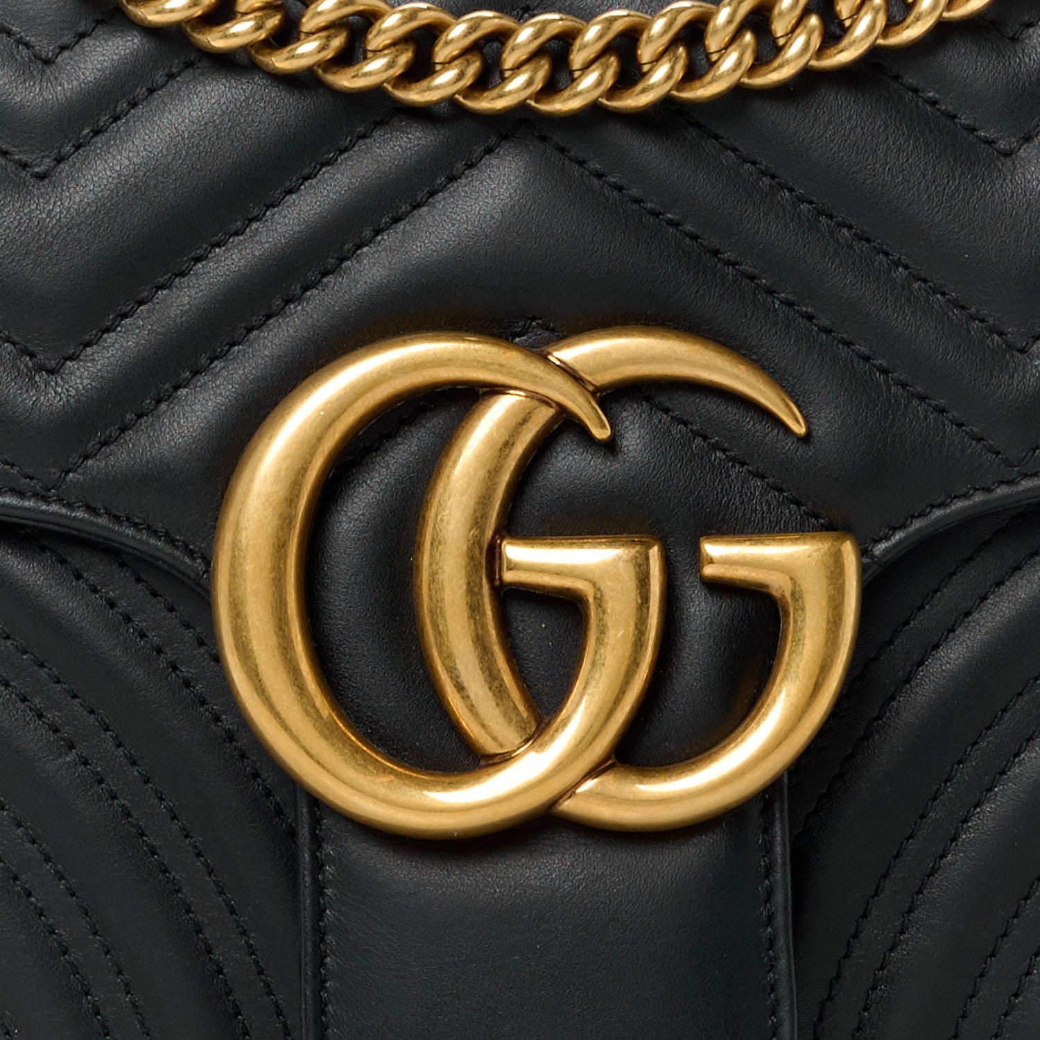 Gucci Calfskin Matelasse Medium GG Marmont Shoulder Bag Black 9 of 14