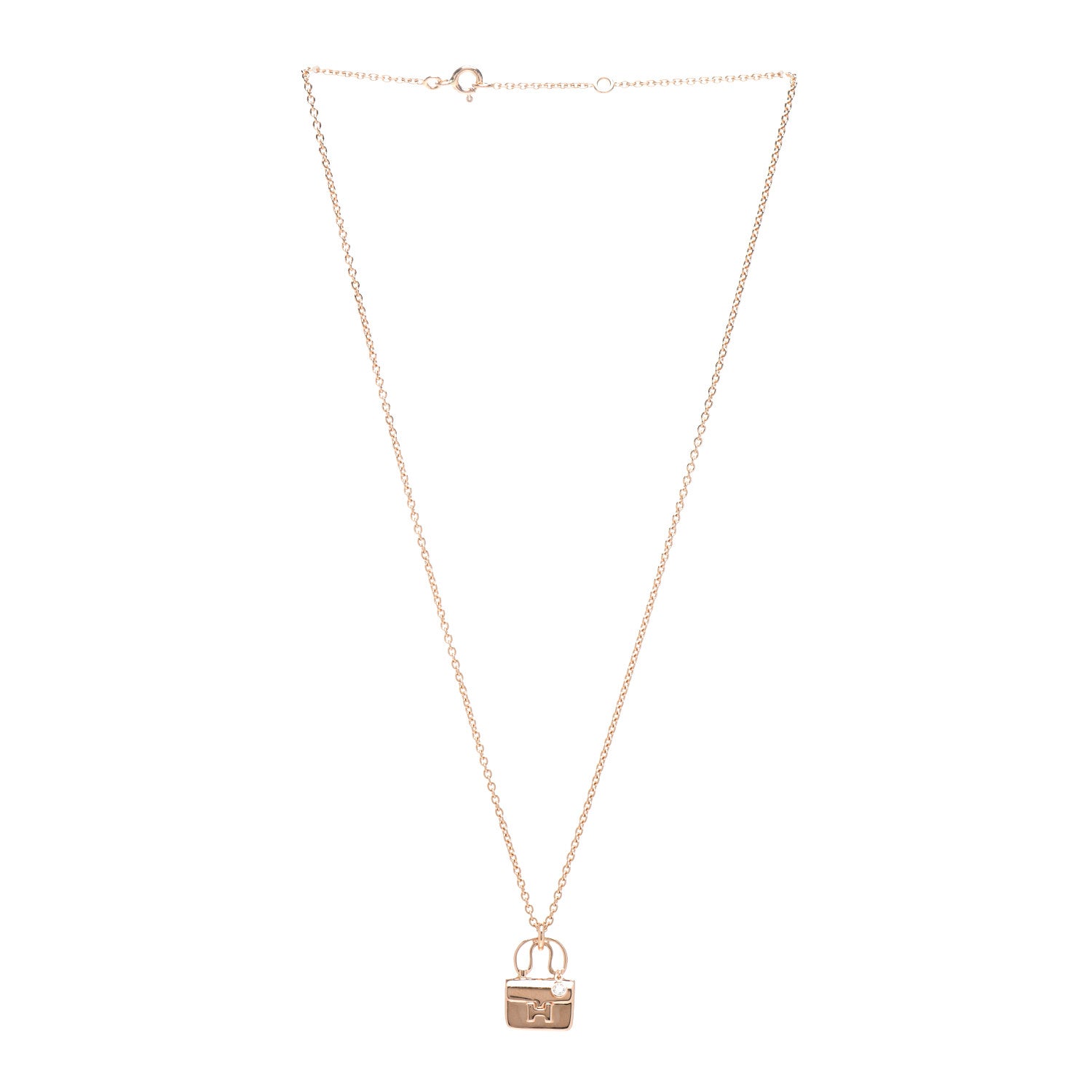 Hermes 18K Rose Gold Diamond Constance Amulette Charm Pendant Necklace 3 of 5