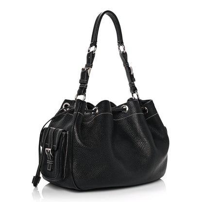 Prada Vitello Daino Drawstring Bucket Black 2 of 9