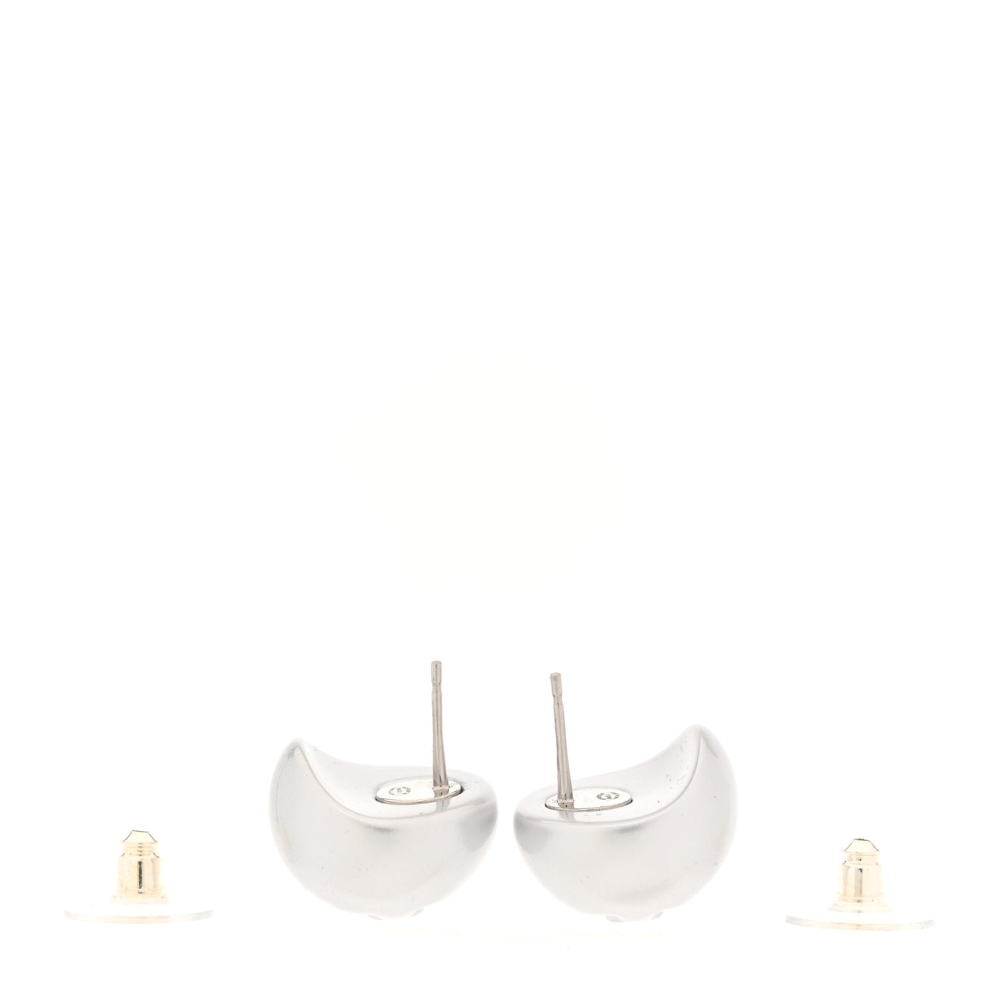 Resin Metal CC Stud Earrings Silver Pearly White