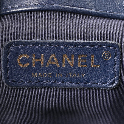 Chanel Lambskin Quilted Chain Drawstring Bag Navy Blue 5 of 9