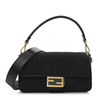 Fendi Canvas Vitello King Extra Strap FF Embroidered Baguette Black 1 of 9