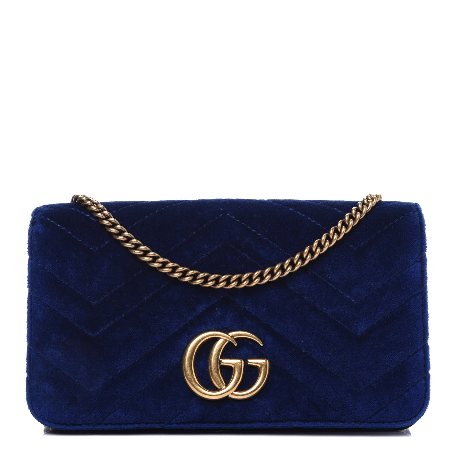 Gucci Velvet Matelasse GG Marmont Mini Bag Cobalt Blue 1 of 14