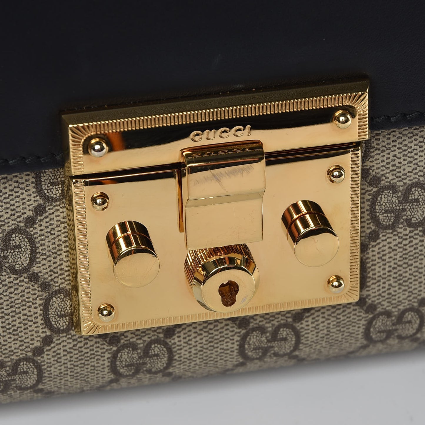 GG Supreme Monogram Calfskin Medium Padlock Shoulder Bag Beige Black Cuir