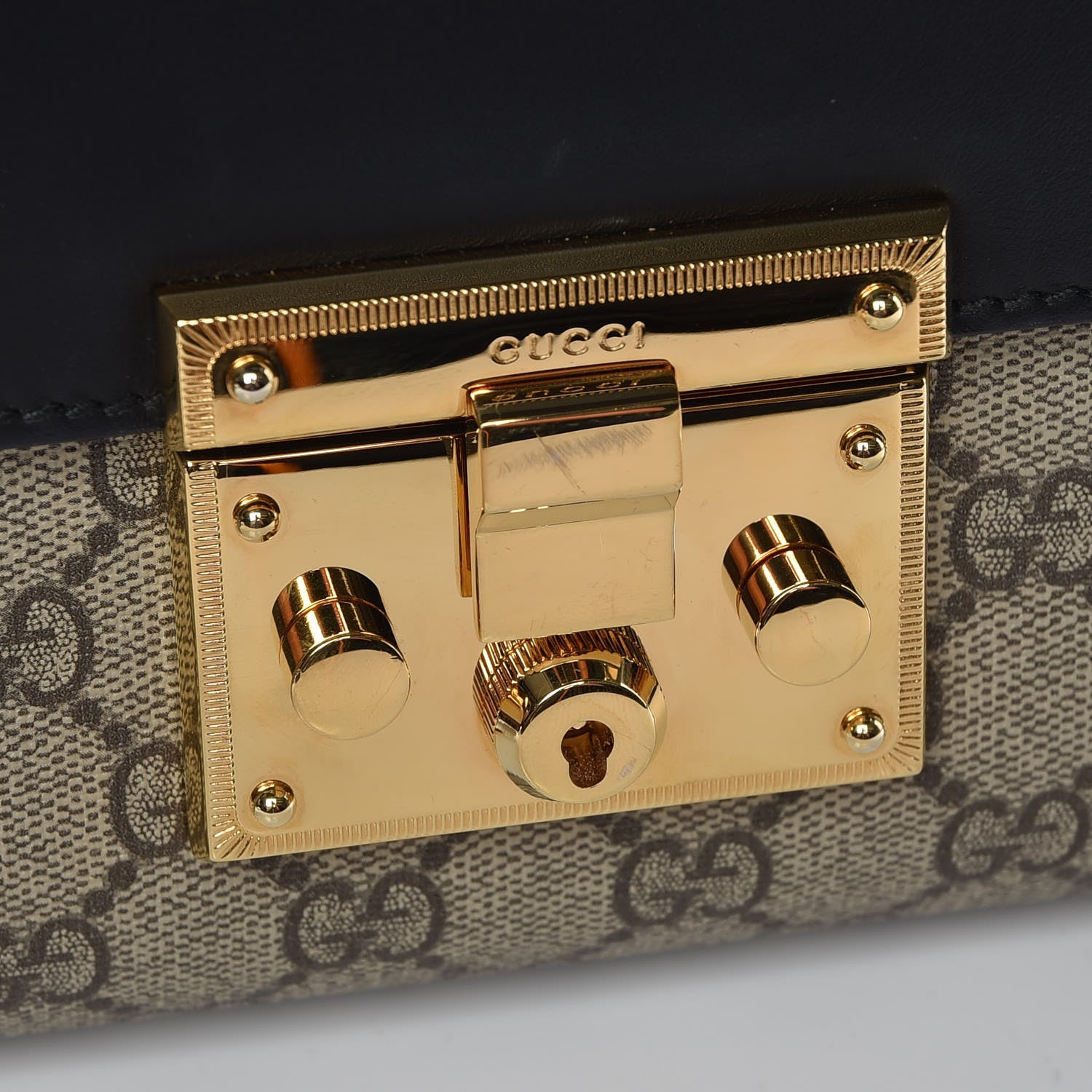 Gucci GG Supreme Monogram Calfskin Medium Padlock Shoulder Bag Beige Black Cuir 9 of 9