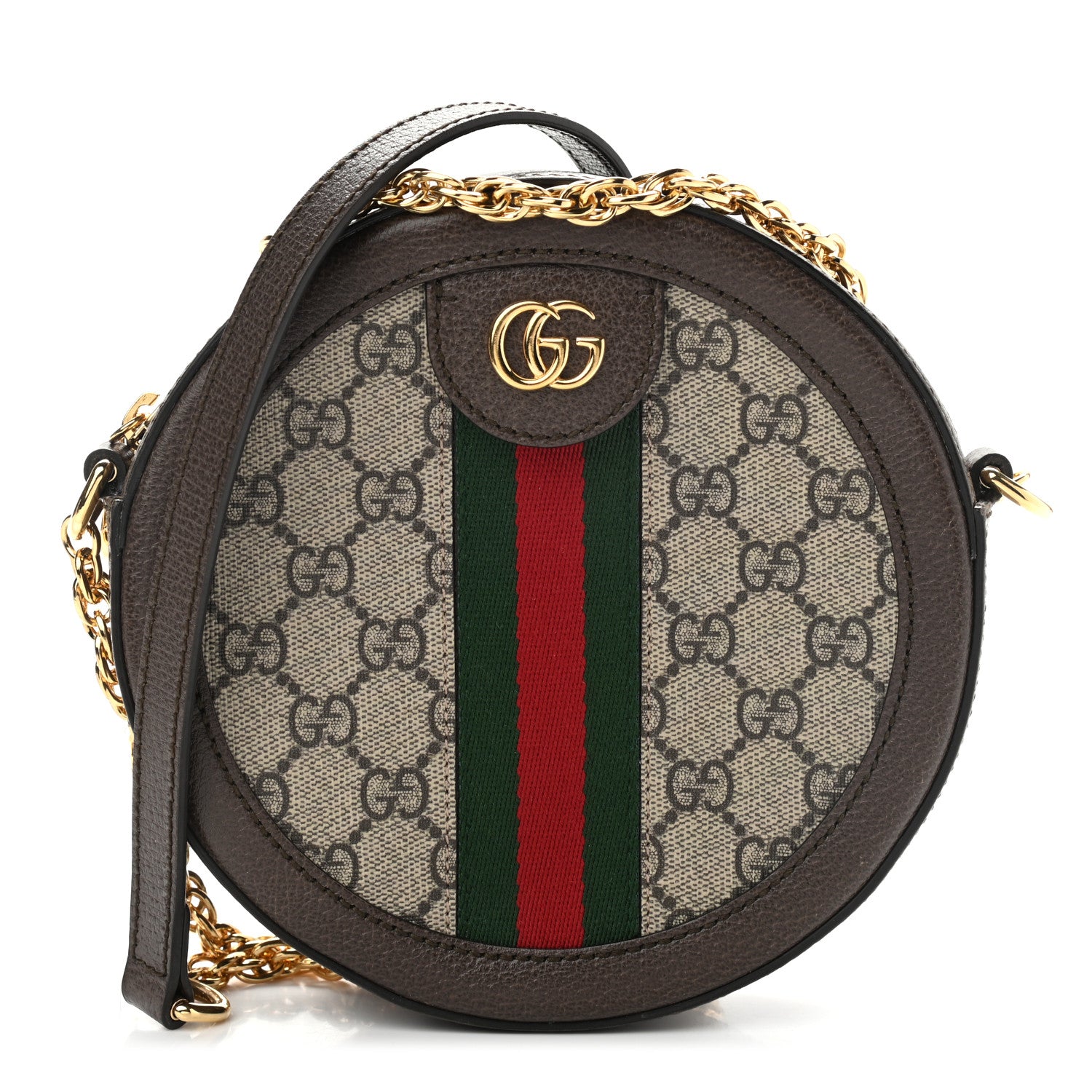 Gucci GG Supreme Monogram Web Mini Ophidia Round Shoulder Bag Brown 1 of 9