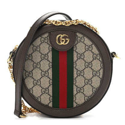 Gucci GG Supreme Monogram Web Mini Ophidia Round Shoulder Bag Brown 1 of 9