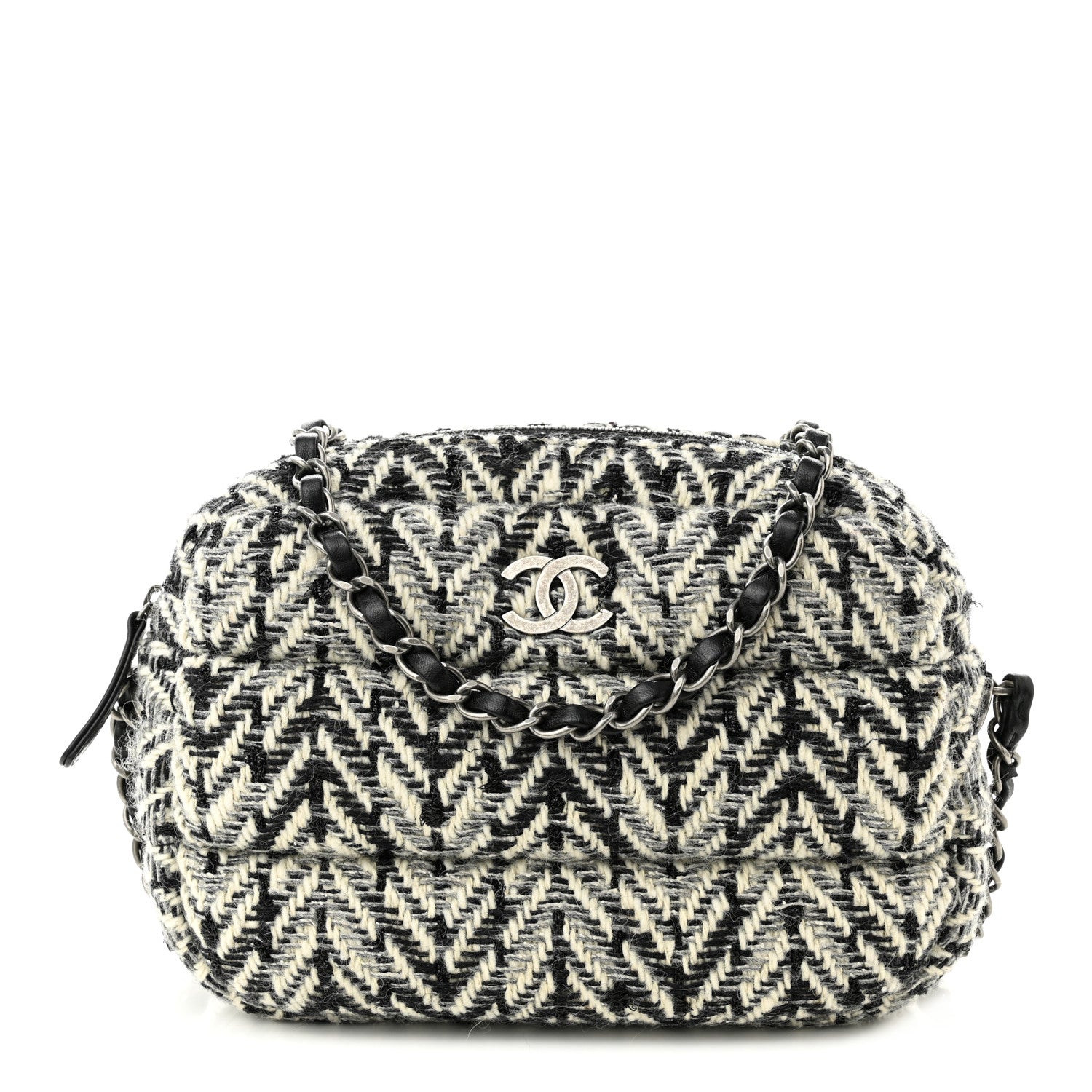 Chanel Tweed CC Camera Case Black White Grey 1 of 10