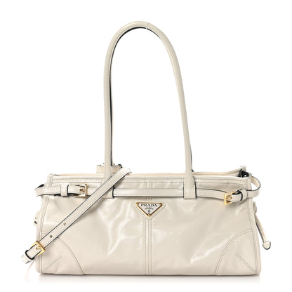 Prada Glossy Calfskin Triangle Medium Bonnie Shoulder Bag White 1 of 9