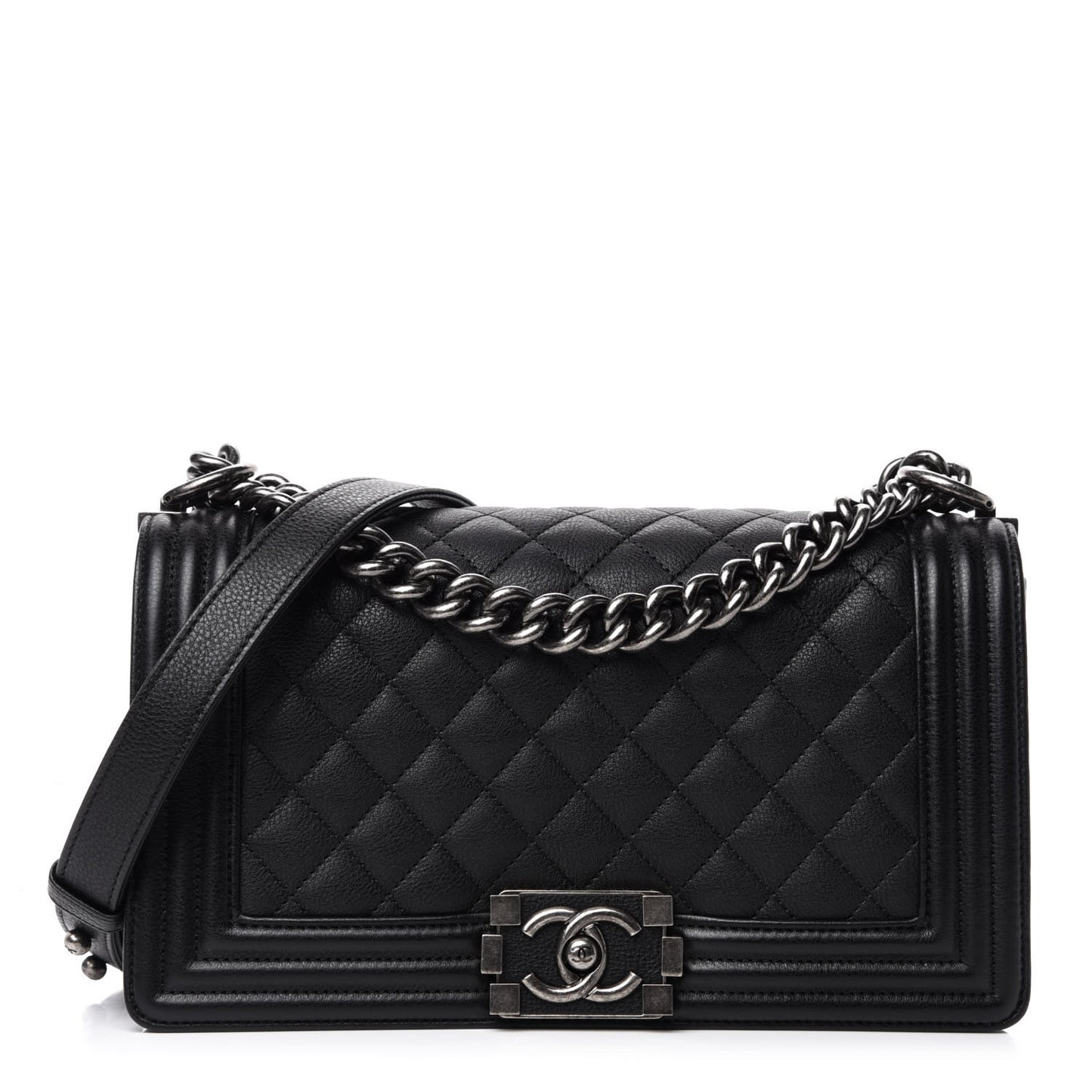 Calfskin Quilted Medium Boy Flap Black
