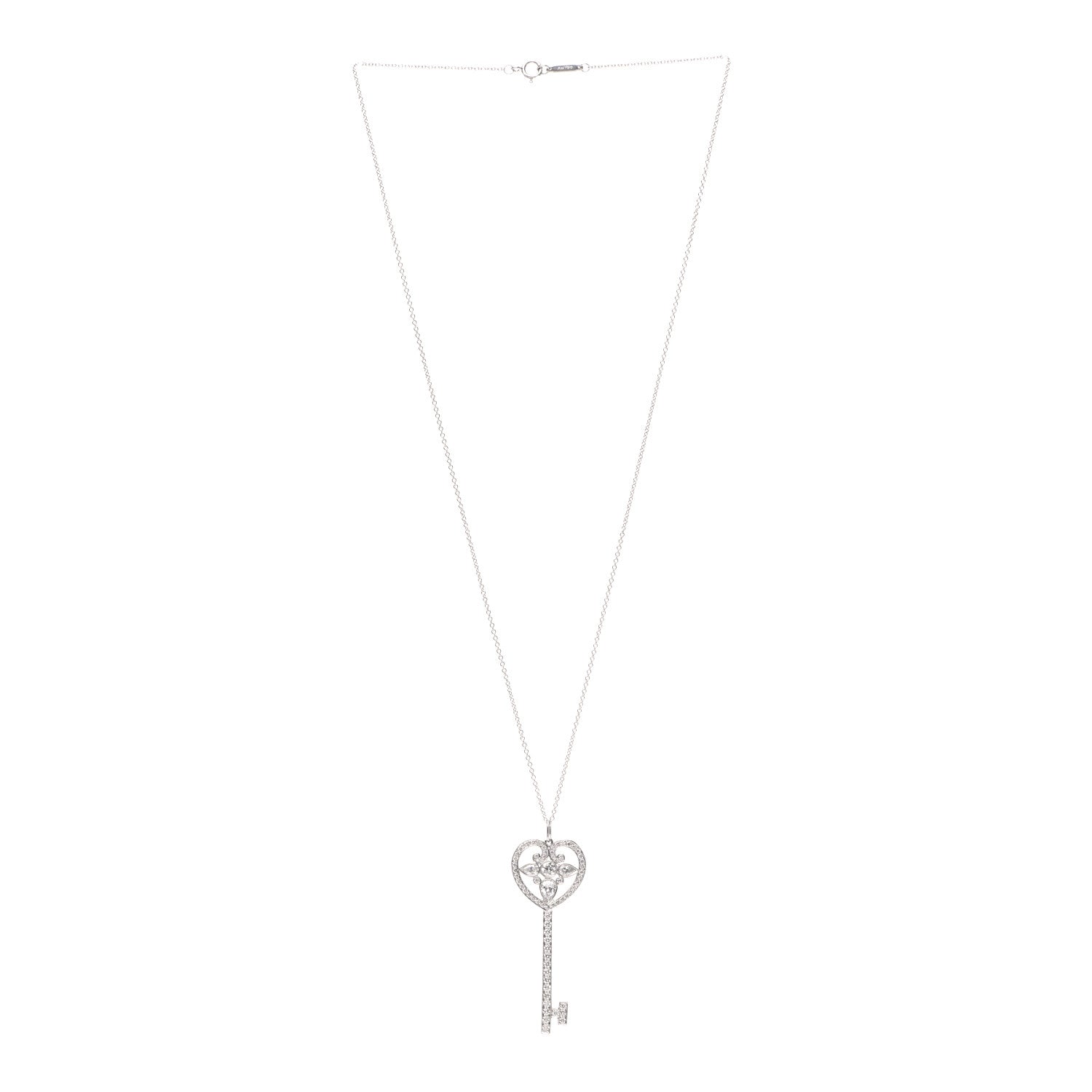 Tiffany Platinum Diamond Ornate Heart Key Pendant Necklace 3 of 6
