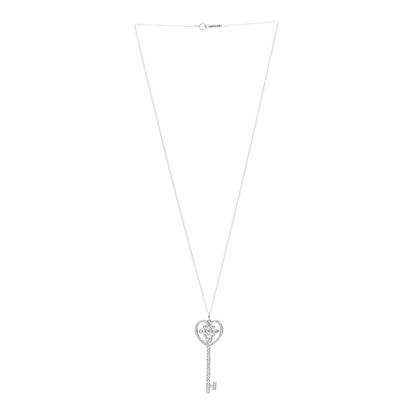 Tiffany Platinum Diamond Ornate Heart Key Pendant Necklace 3 of 6