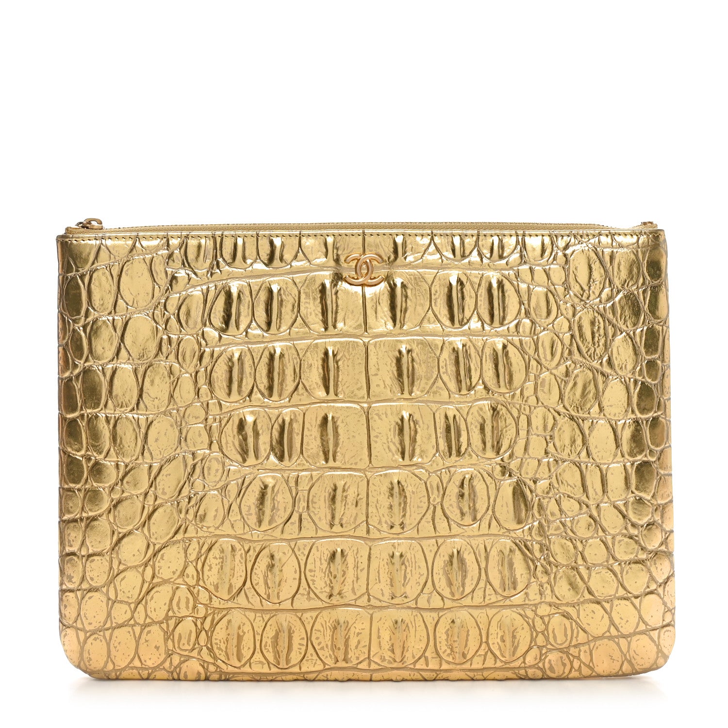 Chanel Metallic Crocodile Calfskin Embossed Medium Cocodile Cosmetic Case Gold 1 of 10