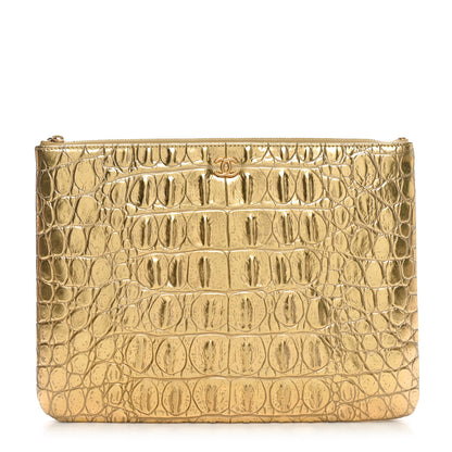 Chanel Metallic Crocodile Calfskin Embossed Medium Cocodile Cosmetic Case Gold 1 of 10