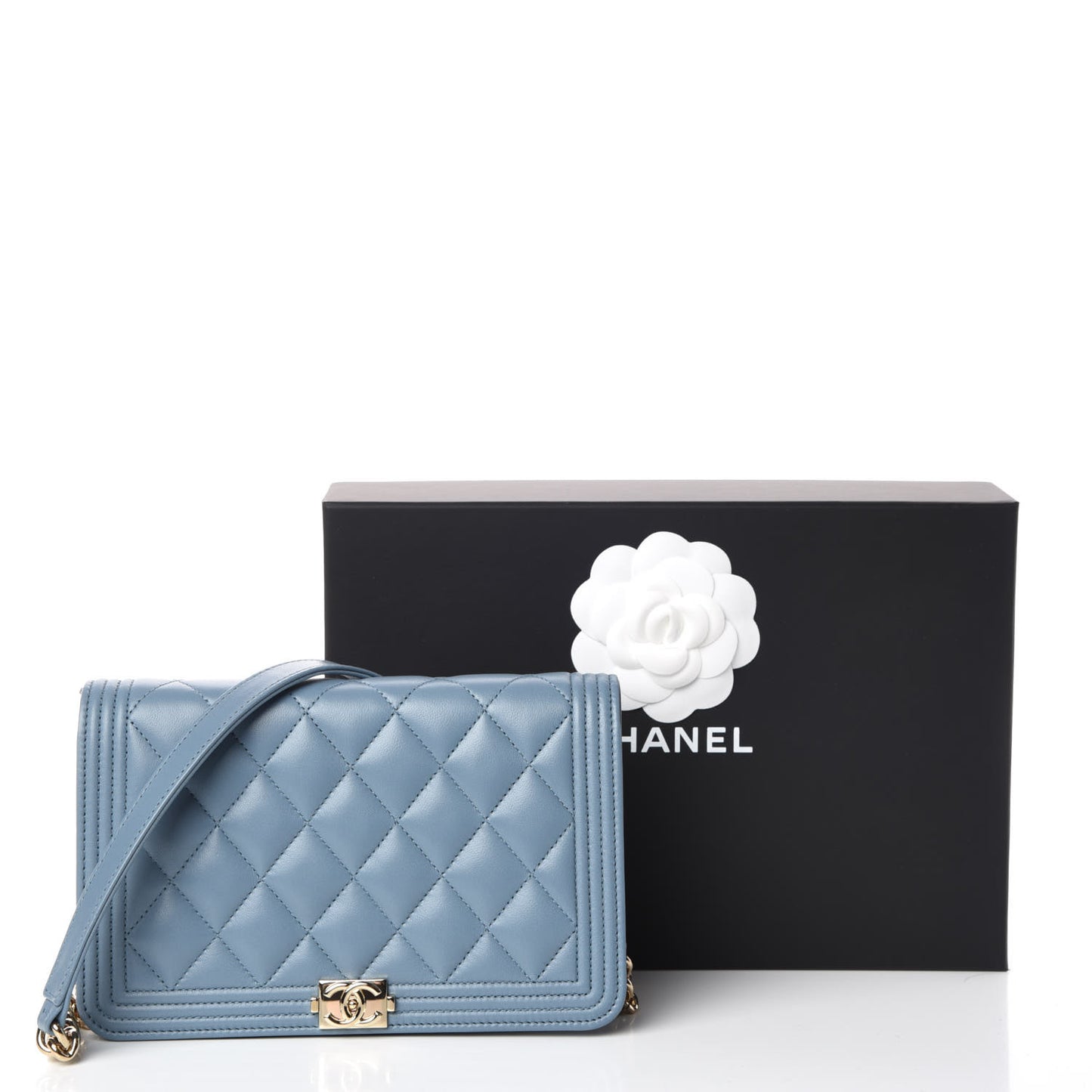 Lambskin Quilted Boy Wallet On Chain WOC Blue