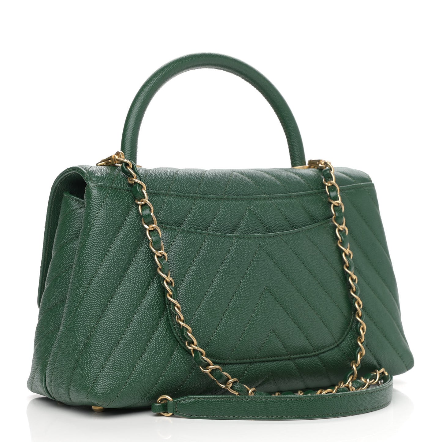 Caviar Chevron Quilted Small Coco Handle Flap Green