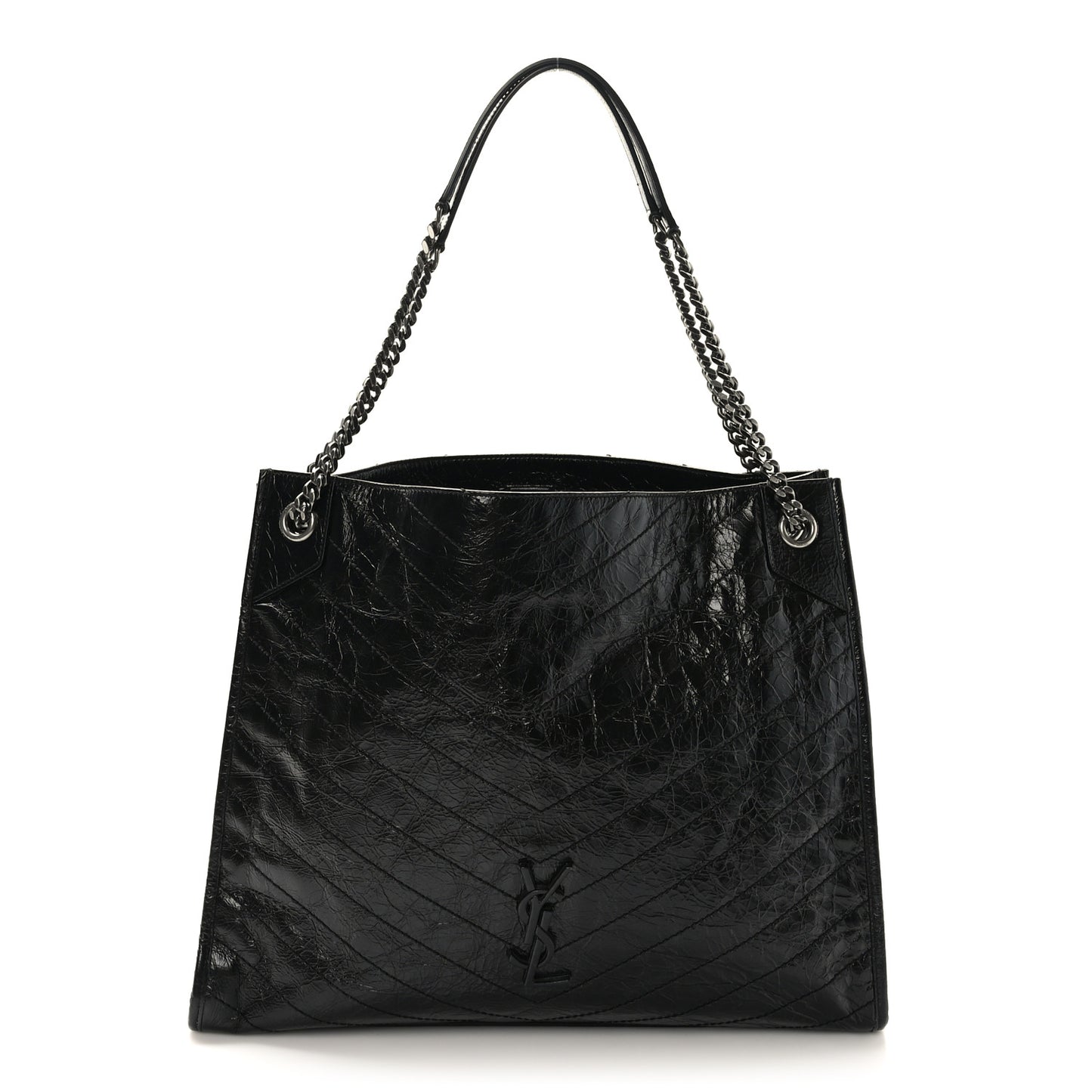 Crinkled Calfskin Matelasse Monogram Large Niki Shopper Tote Black