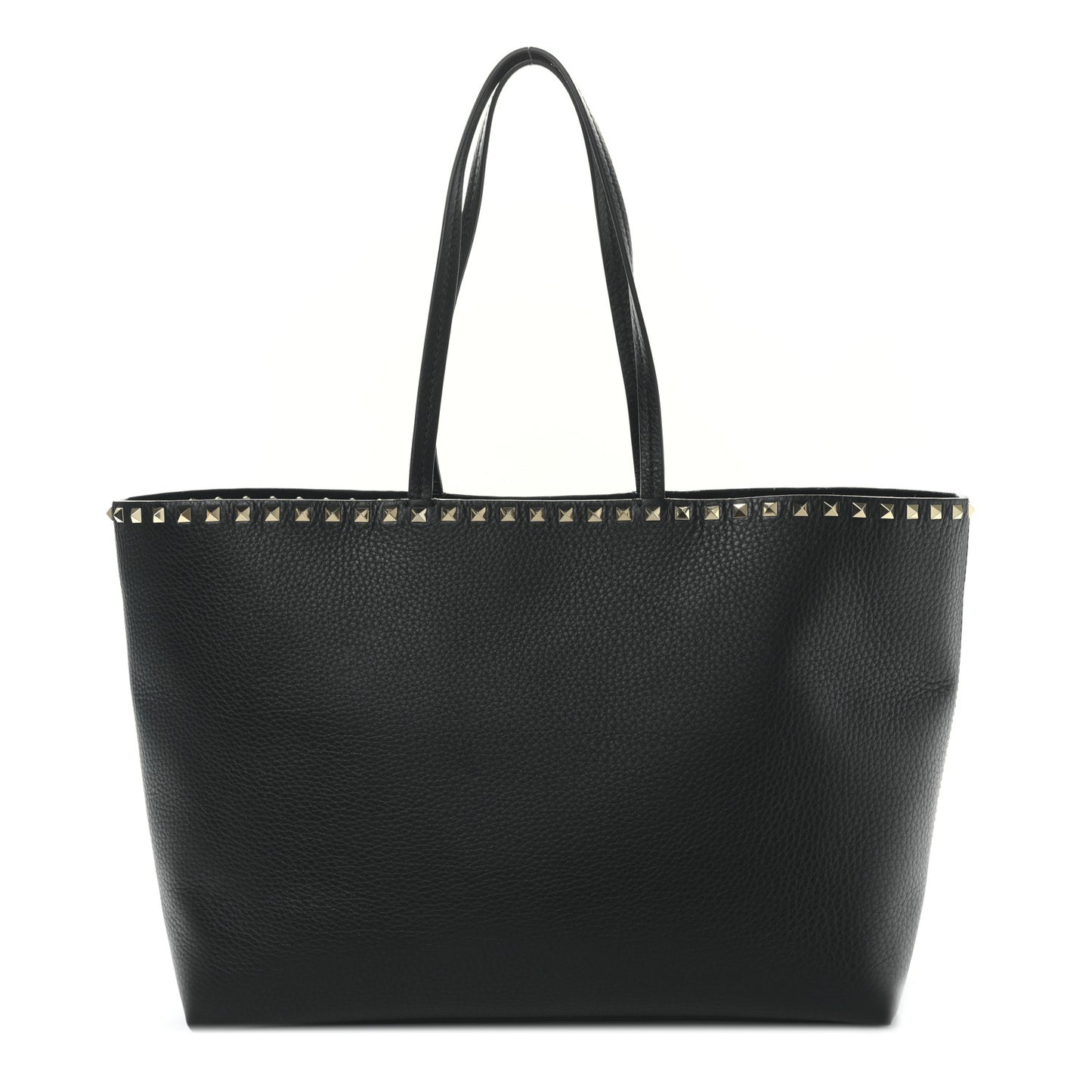 Grained Calfskin Rockstud Shoulder Tote Black
