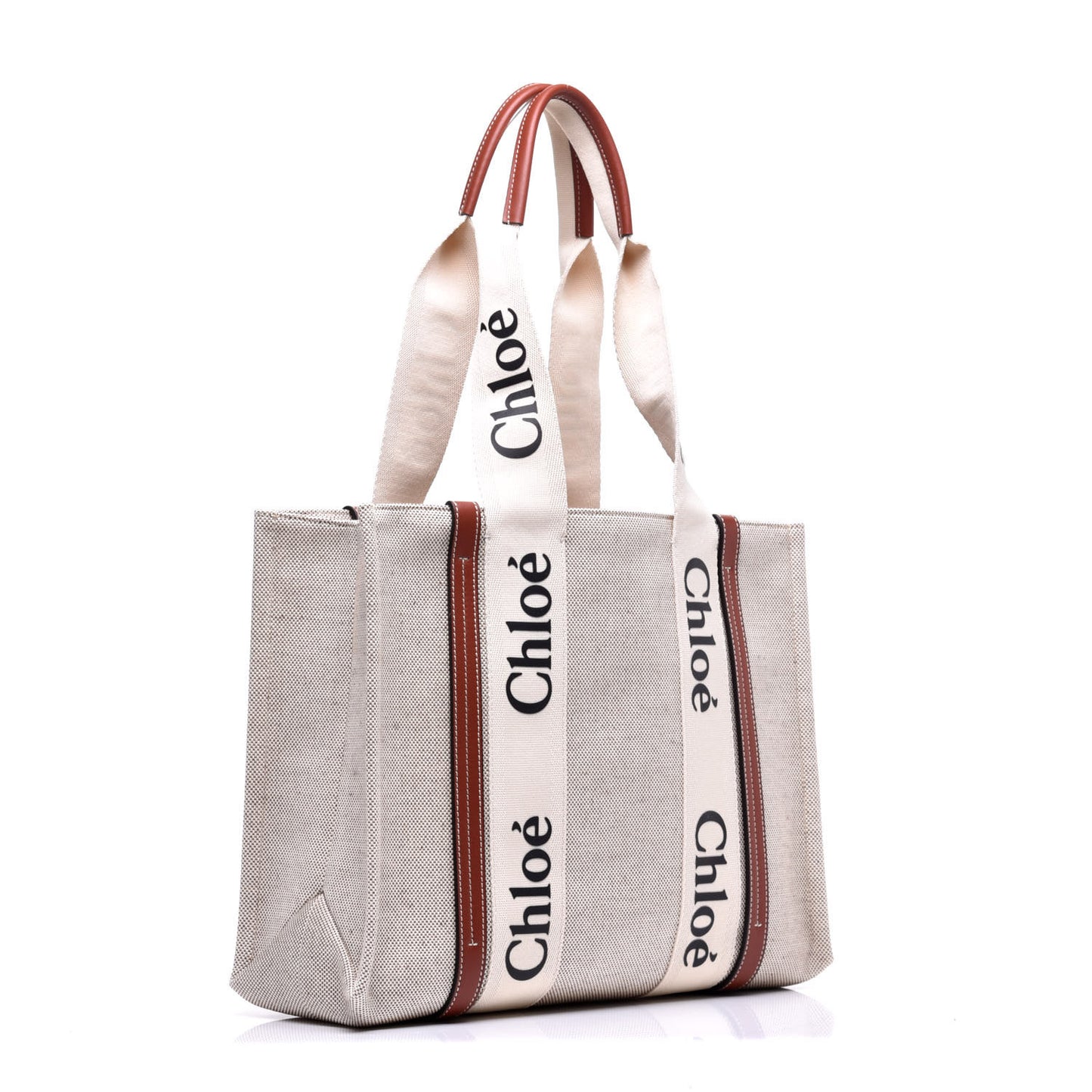 Cotton Calfskin Medium Woody Ribbon Tote White Brown