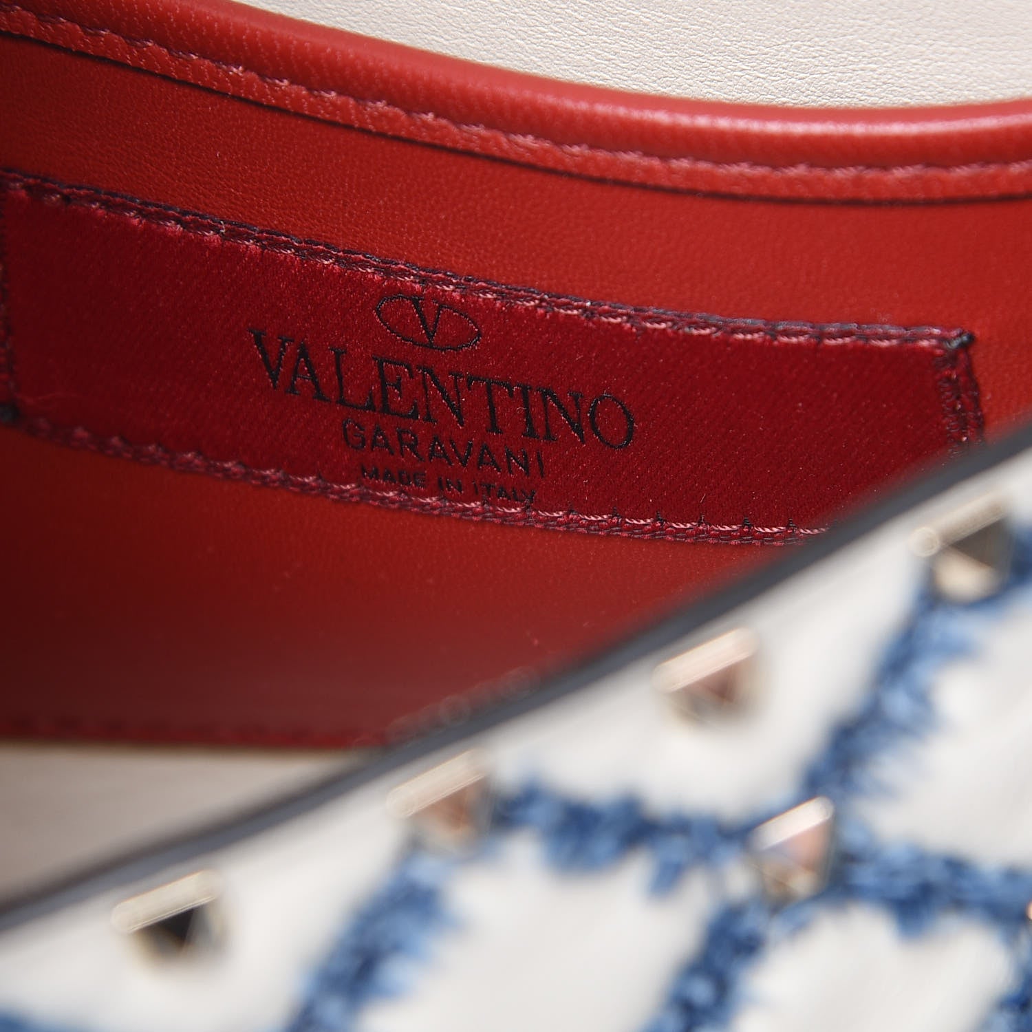 Valentino Garavani Lambskin Denim Quilted Small Rockstud Spike Shoulder Bag Ivory 7 of 12