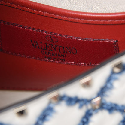 Valentino Garavani Lambskin Denim Quilted Small Rockstud Spike Shoulder Bag Ivory 7 of 12