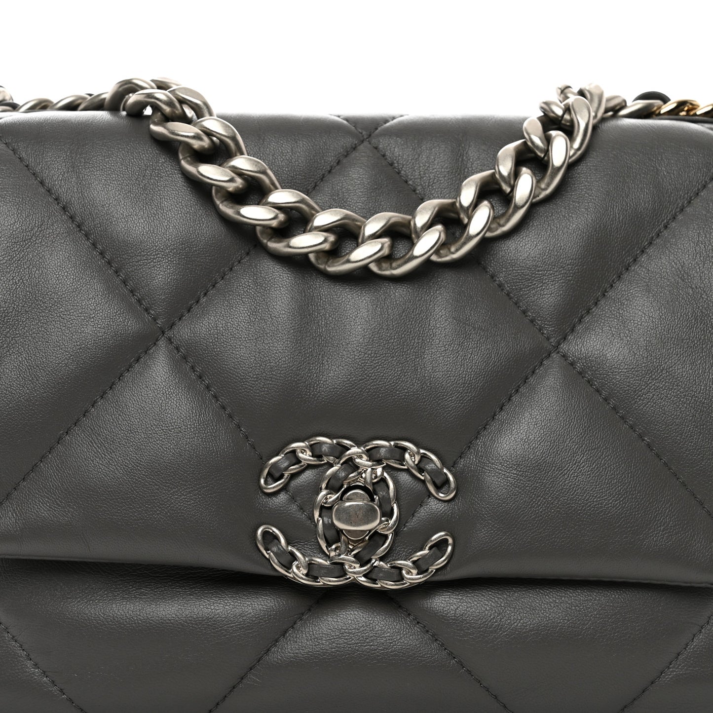 Lambskin Quilted Medium Chanel 19 Flap Dark Grey