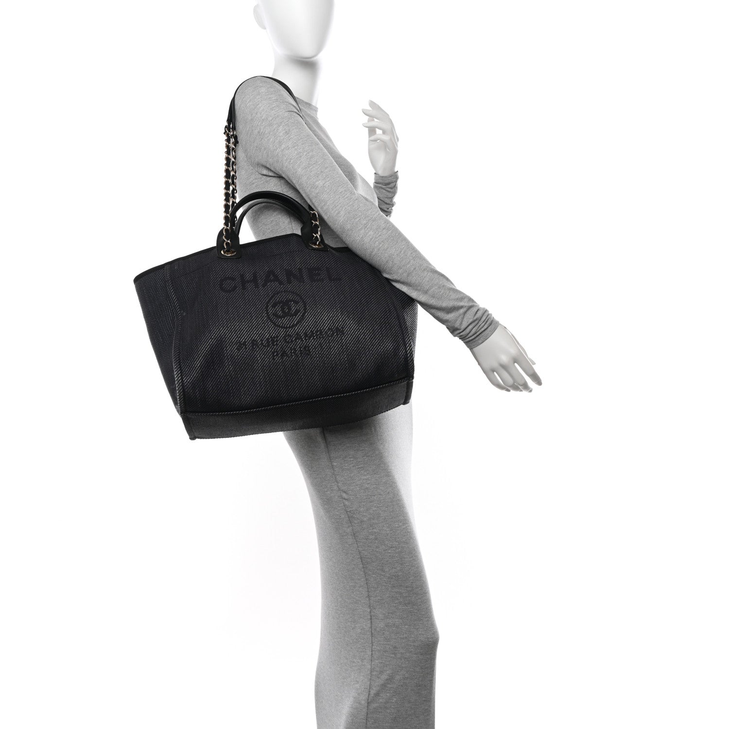 Chanel Mixed Fibers Calfskin Medium Deauville Black 2 of 18