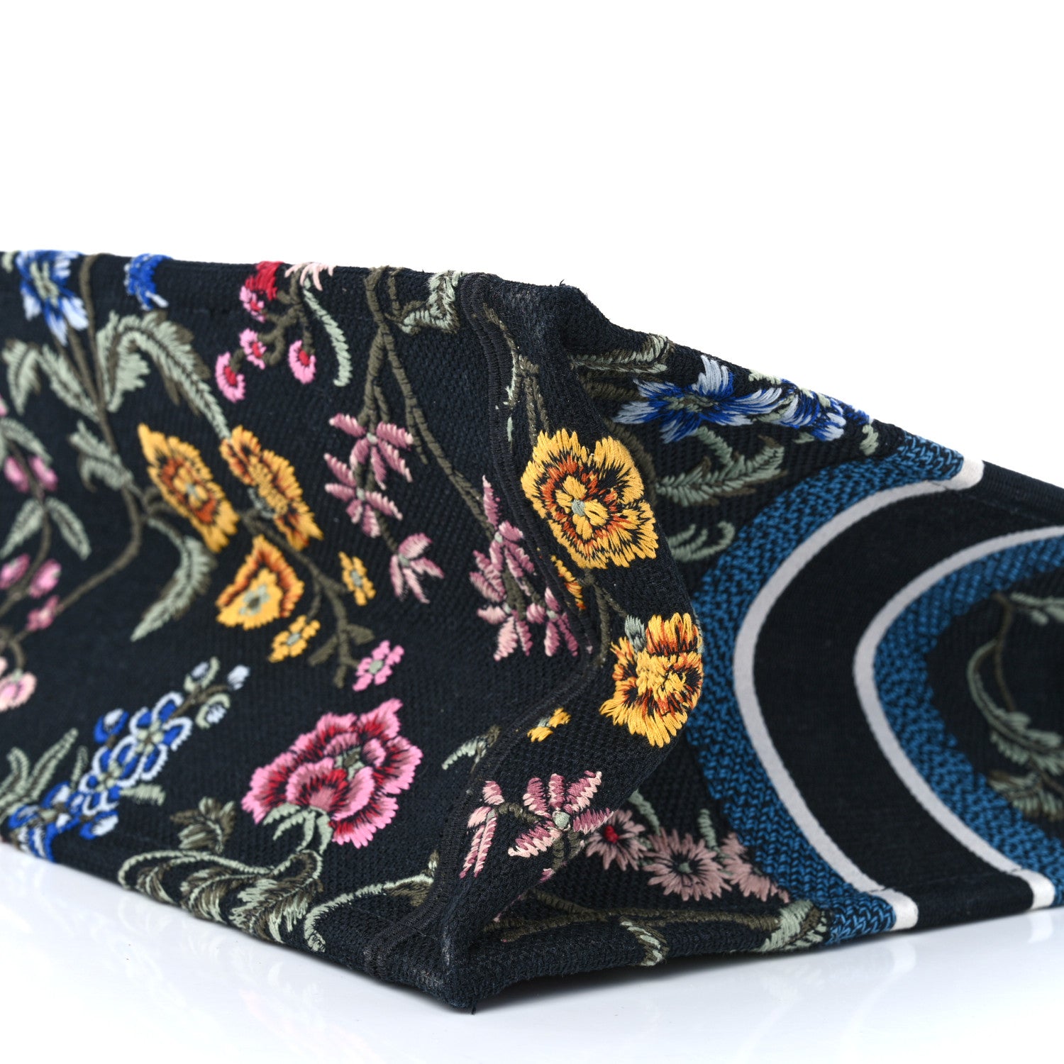 Christian Dior Raffia Embroidered Petites Fleurs Medium Book Tote Navy Blue Multicolor 10 of 10