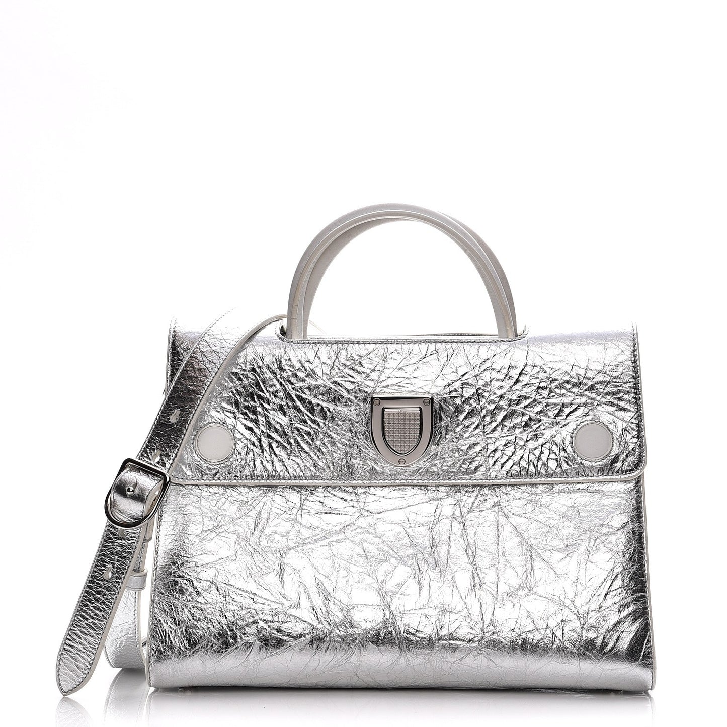 Metallic Calfskin Medium Diorever Flap Silver