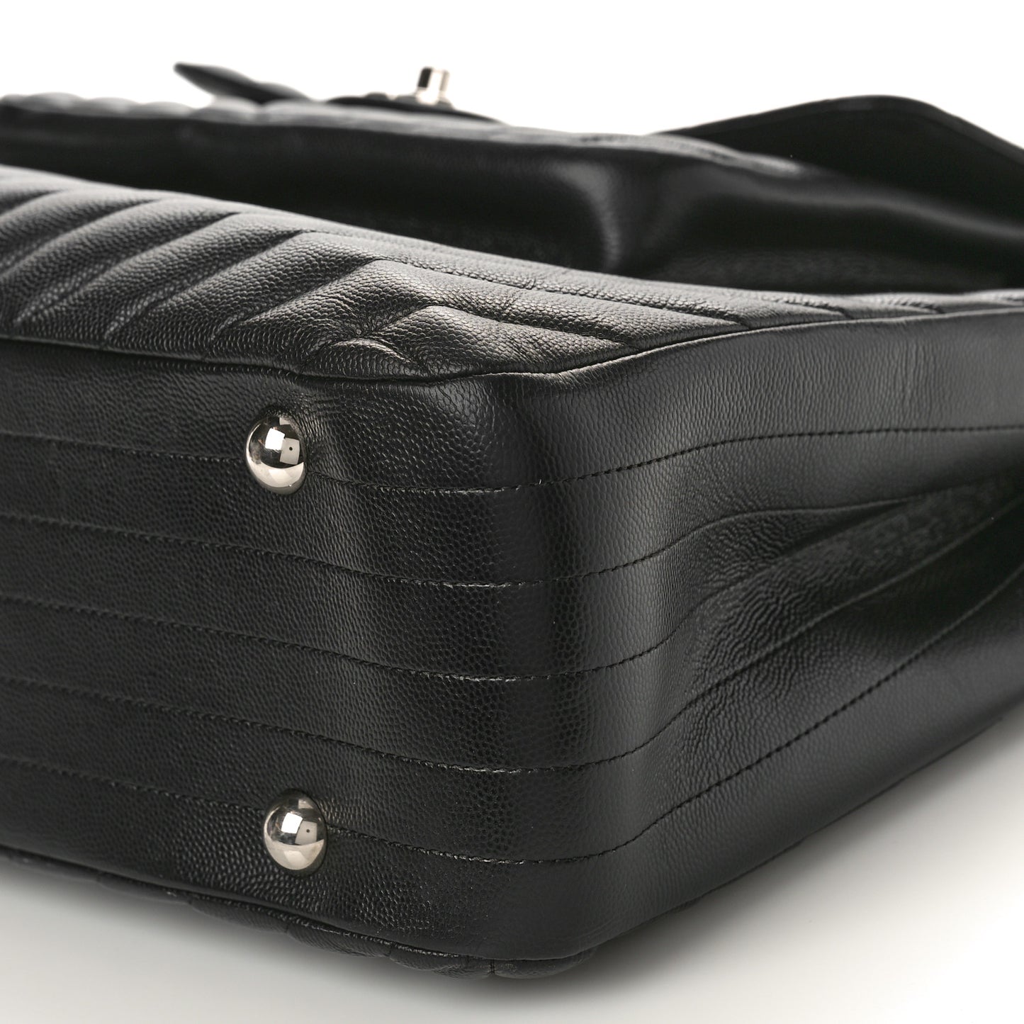 Caviar Chevron Quilted Flap Tote Black