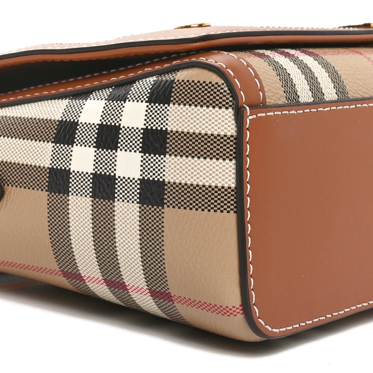 Burberry Calfskin Giant Check E-Canvas Elongated Note Crossbody Bag Briar Brown 9 of 10