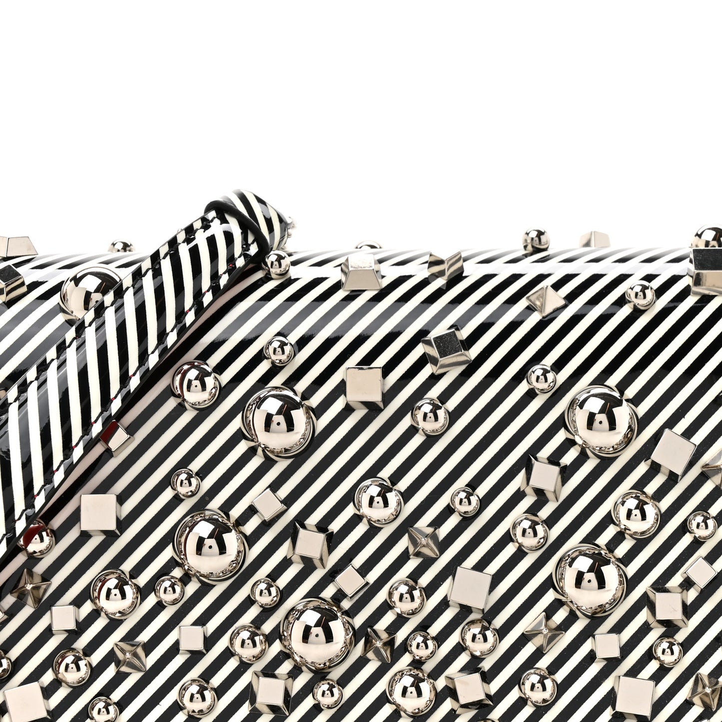 Patent Striped Spikes Paloma Clutch Black White Silver