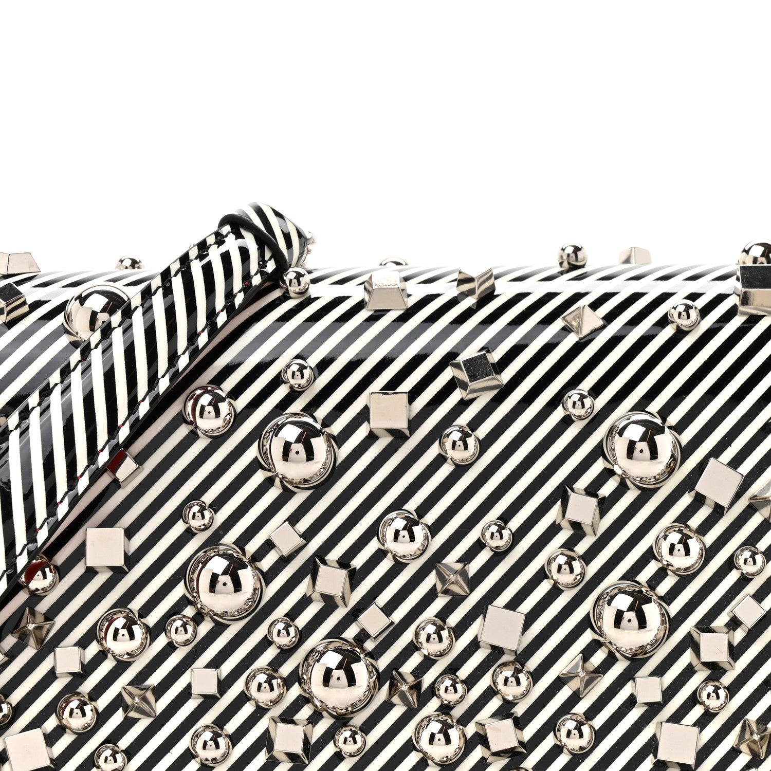 Christian Louboutin Patent Striped Spikes Paloma Clutch Black White Silver 7 of 10