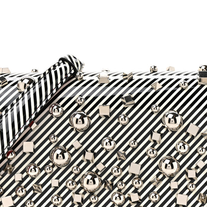 Christian Louboutin Patent Striped Spikes Paloma Clutch Black White Silver 7 of 10