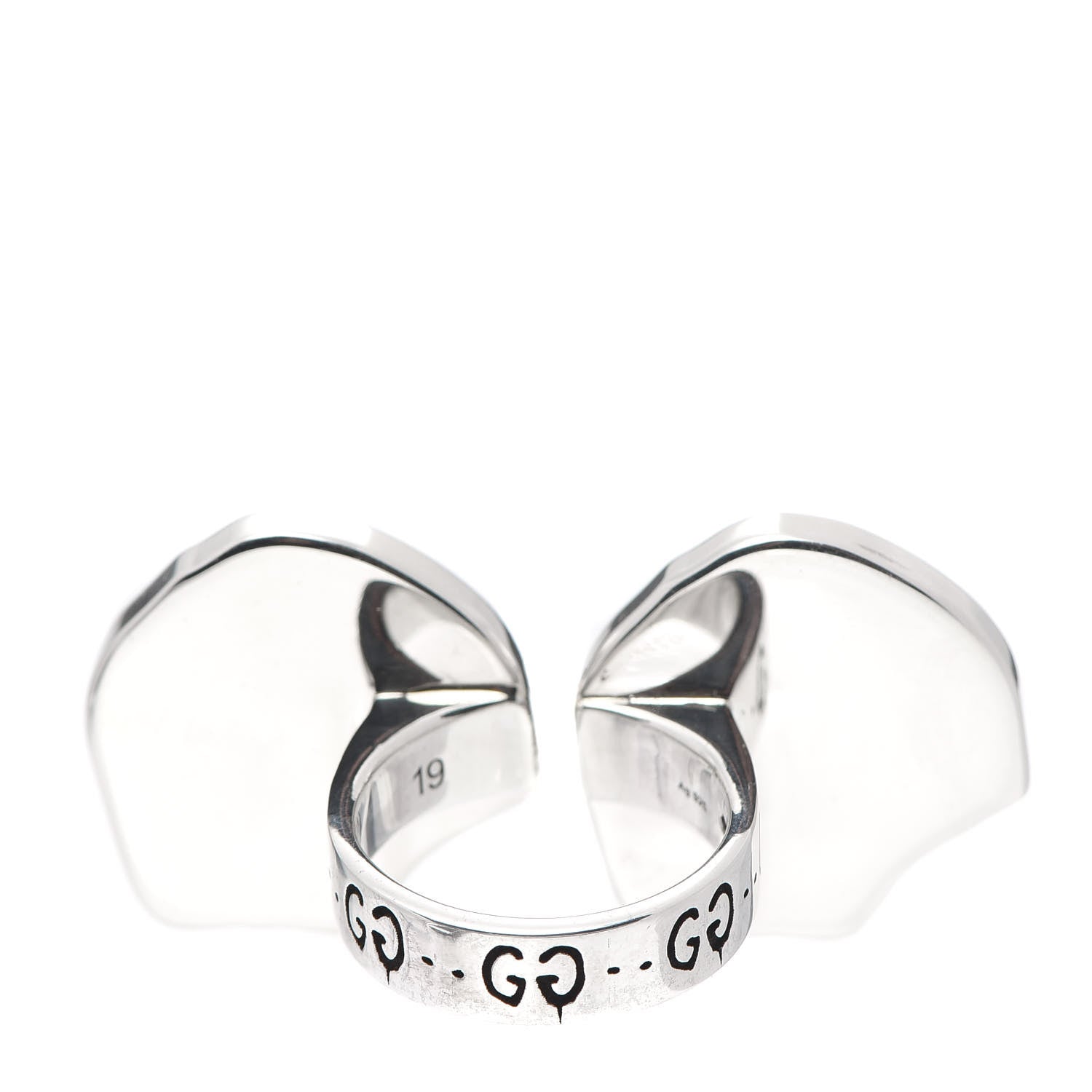 Gucci Sterling Silver Enamel GucciGhost Hamlet Skull Double Ring Black Red 59 8.75 3 of 7