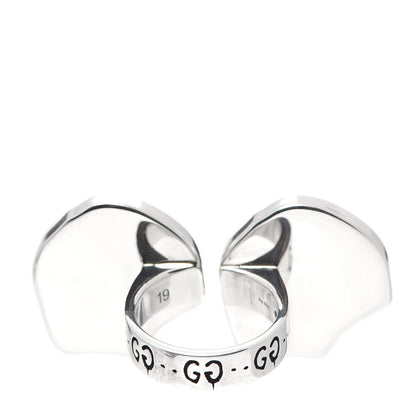 Gucci Sterling Silver Enamel GucciGhost Hamlet Skull Double Ring Black Red 59 8.75 3 of 7