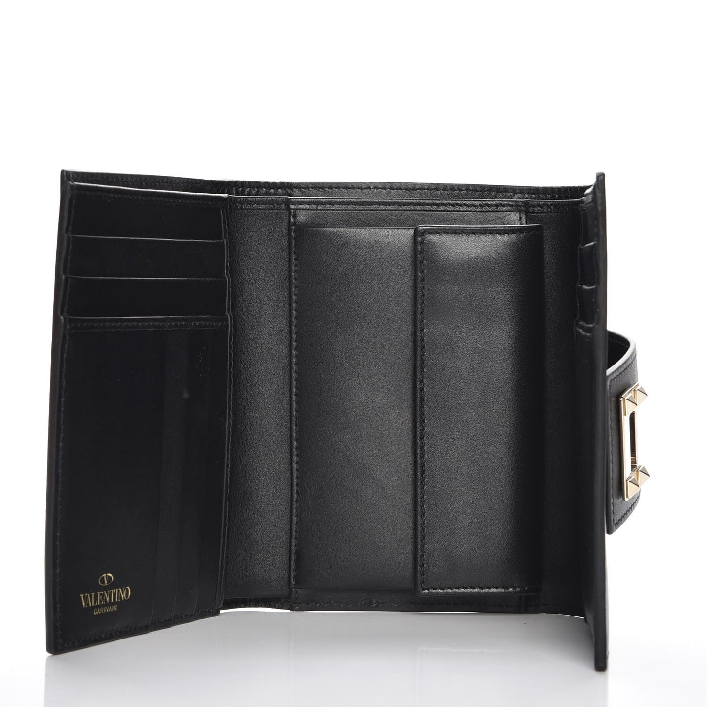 Vitello Rockstud Turn Lock Compact Wallet Black