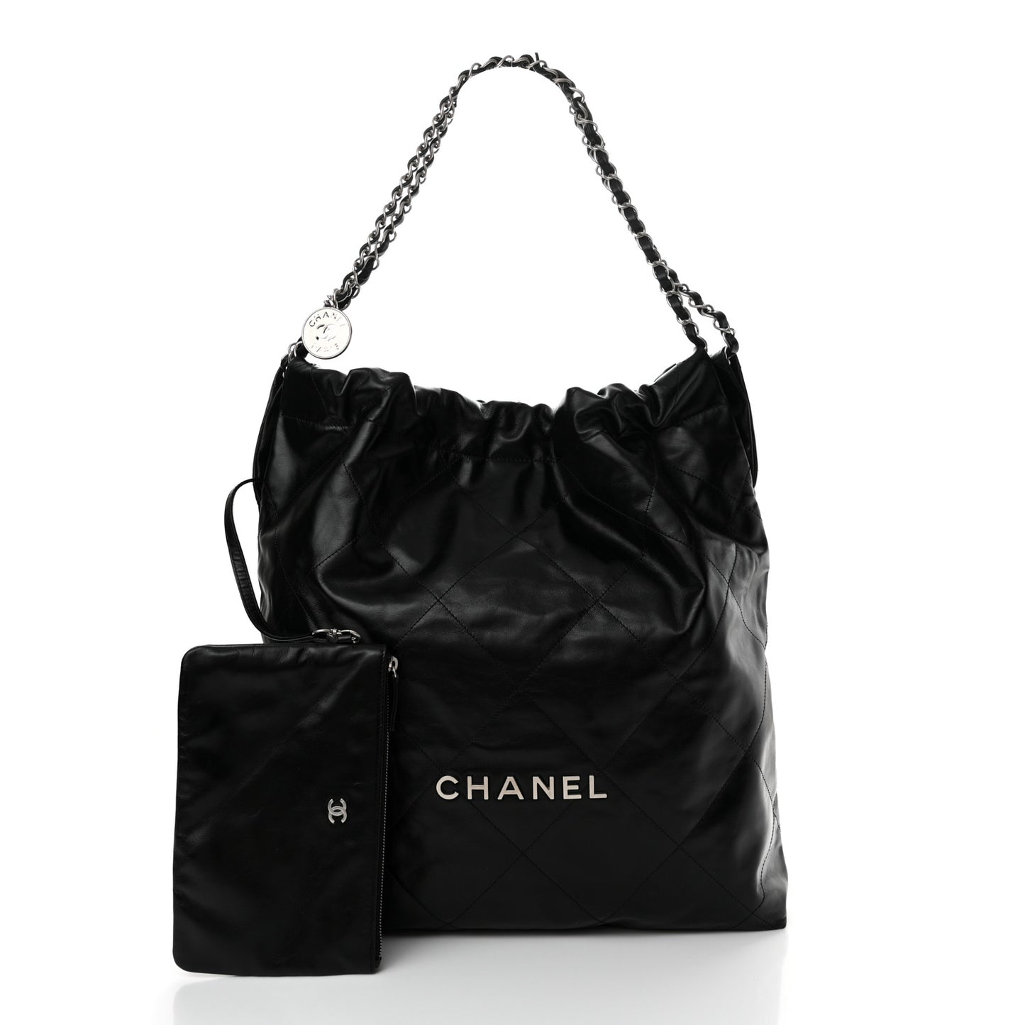 Shiny Calfskin Quilted Large Chanel 22 Black