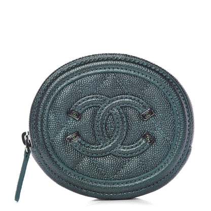 Chanel Iridescent Caviar Quilted Filigree Zip Around Classic Coin Purse Dark Turquoise 1 of 8