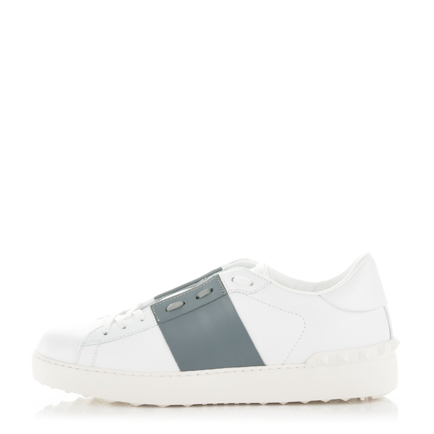 Calfskin Womens Rockstud Open Sneakers 40 White Light Stone