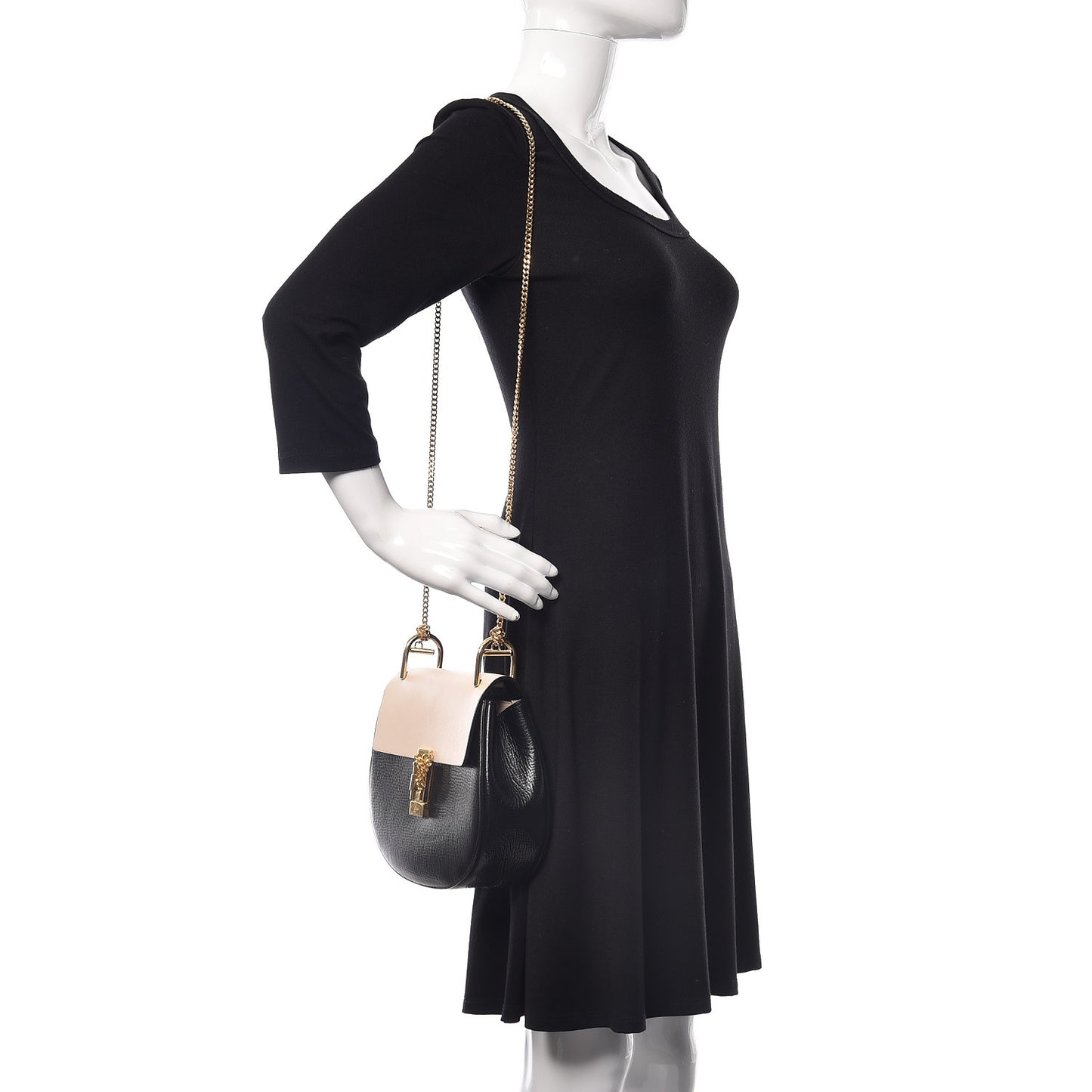 Grained Calfskin Lambskin Mini Bi-Color Drew Shoulder Bag Black Powder Beige