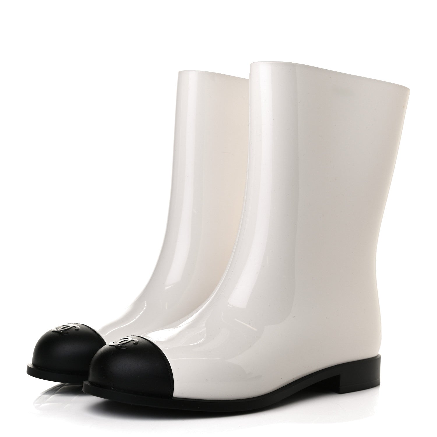 Chanel Rubber Rain Boots 38 Ivory Black 3 of 11