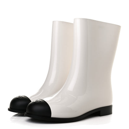 Chanel Rubber Rain Boots 38 Ivory Black 3 of 11