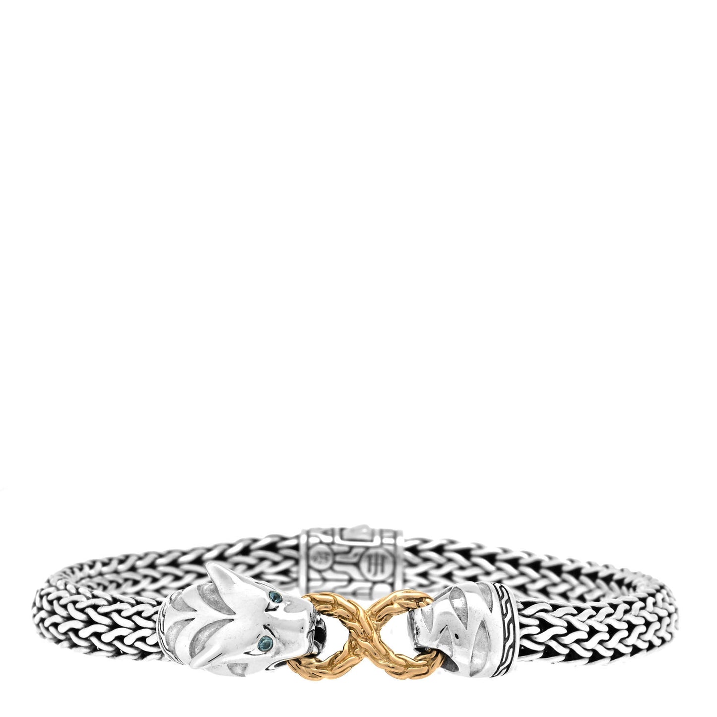 Sterling Silver 18K Yellow Gold Blue Topaz Macan Tiger Bracelet