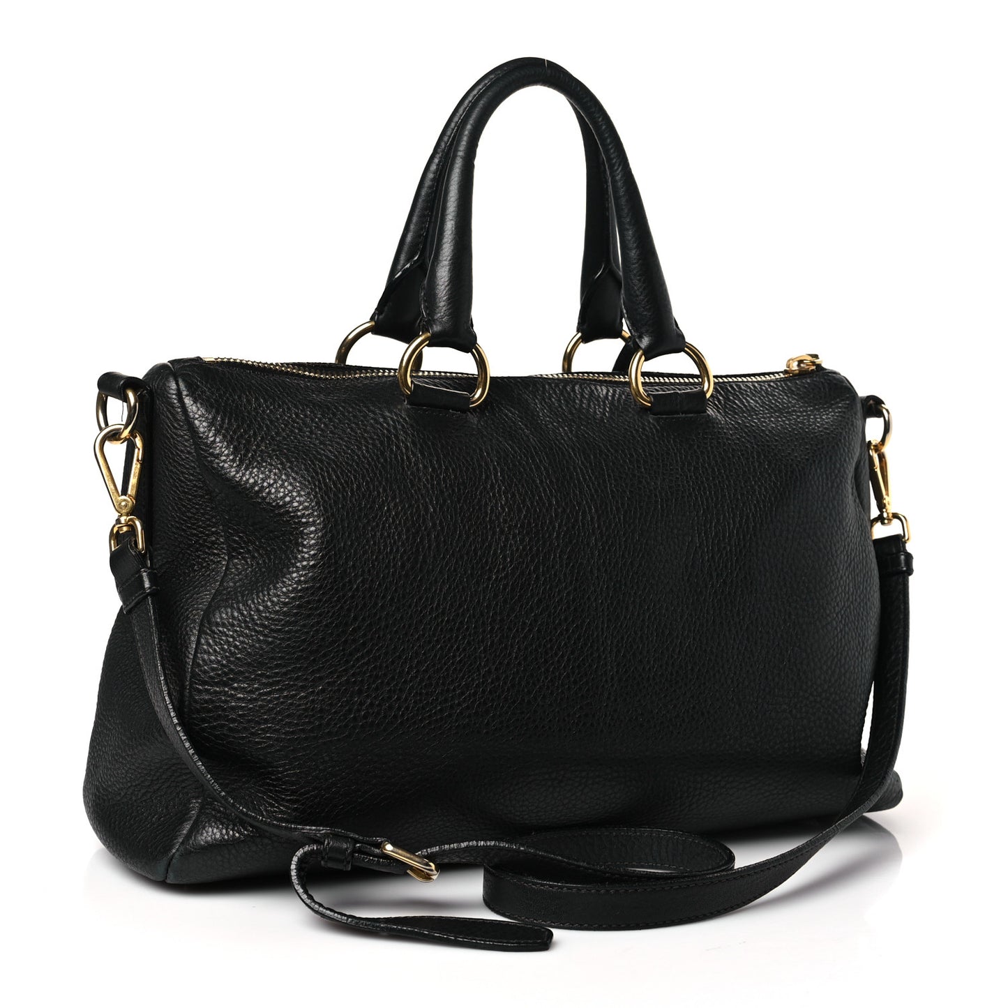 Vitello Daino Top Handle Zip Tote Black