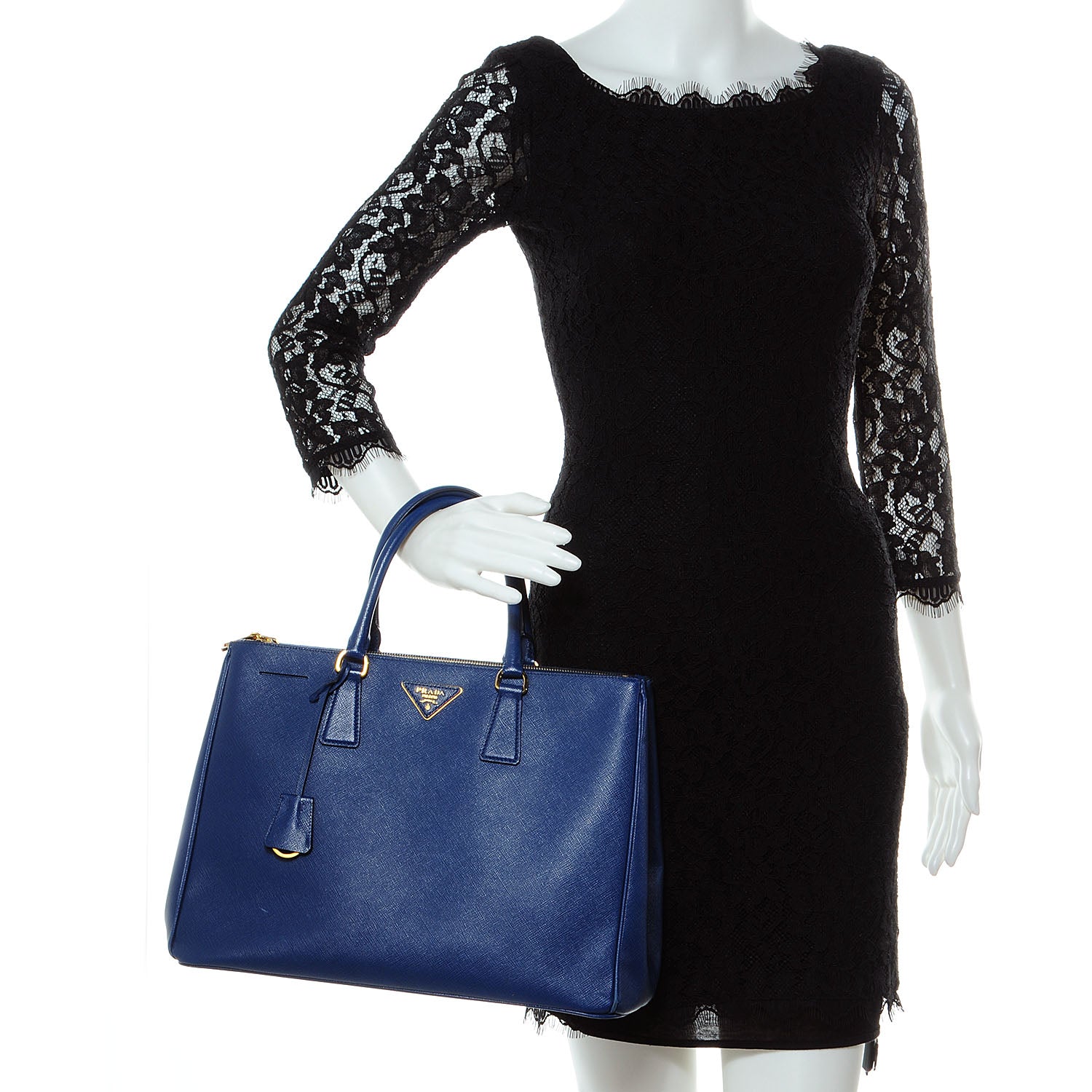 Prada Saffiano Lux Medium Double Zip Tote Bluette 2 of 9