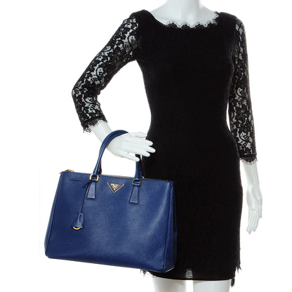 Prada Saffiano Lux Medium Double Zip Tote Bluette 2 of 9